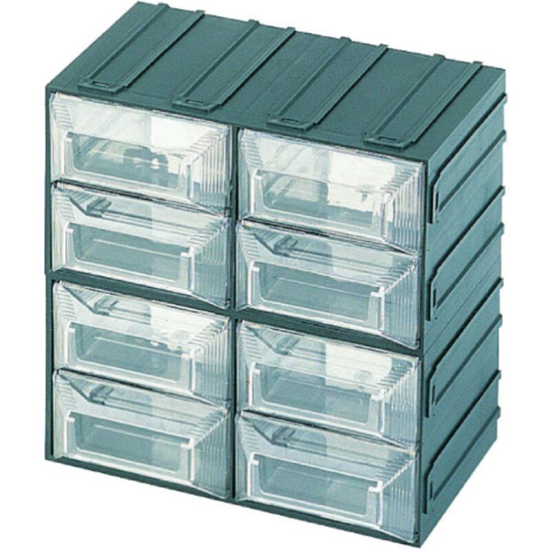 foto del prodotto cassettiera terry vision 13 portaminuteria a 8 scomparti cassetti corpo verde e cassetti trasparenti