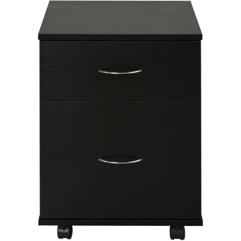 foto del prodotto cassettiera ufficio e casa ruote con freno e 2 cassetti in legno nero homcom