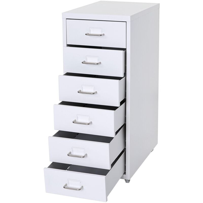 foto del prodotto cassettiera ufficio su ruote 69x28x41 cm 6 cassetti in acciaio bianco 040004357