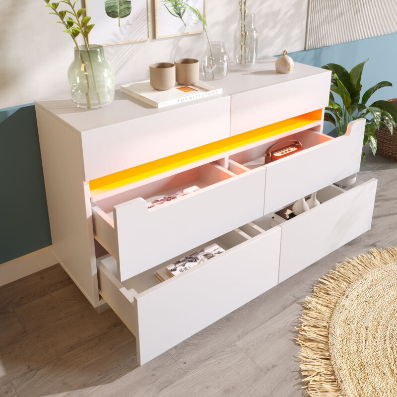foto del prodotto cassettiere 120x40x71cm credenza, mobile cucina, led, camera da letto soggiorno, multifunzionale, truciolato, bianco