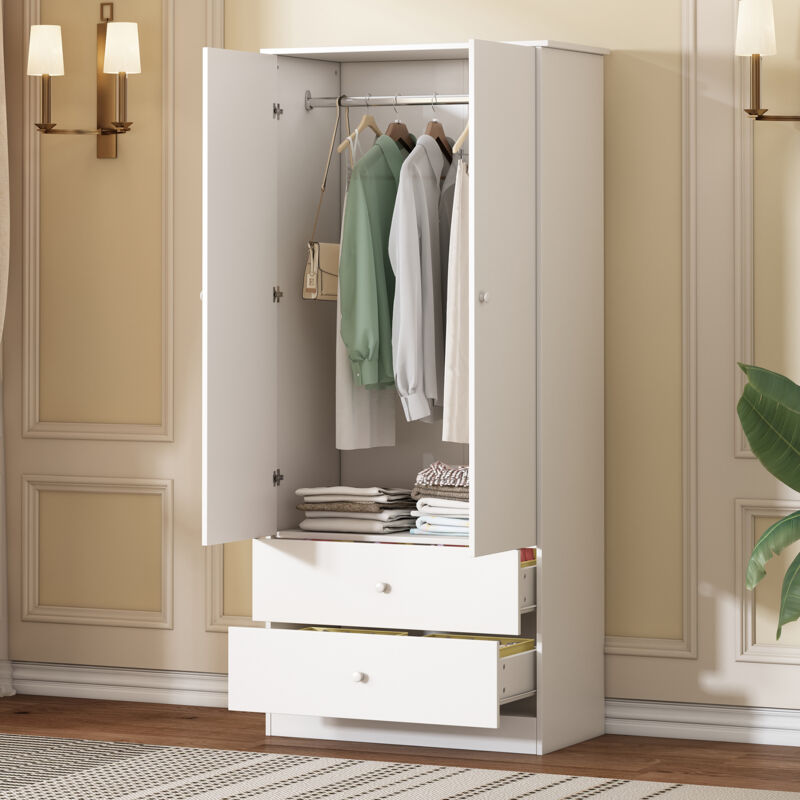 foto del prodotto cassettiere da letto completa, solo armadio 80 x 40 x 175 cm con 2 cassetti, contenitore, bianco