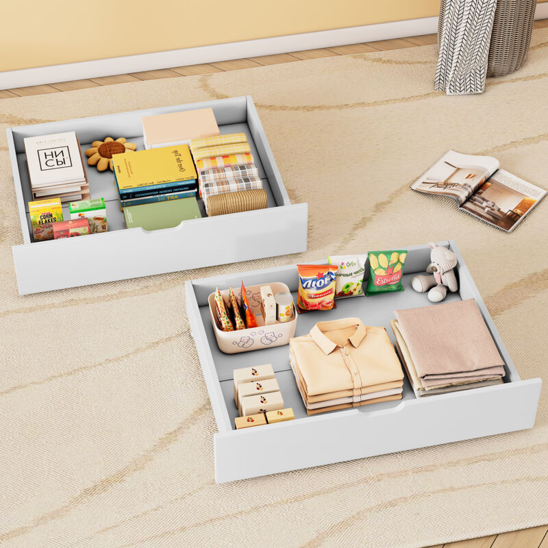 foto del prodotto cassetto 2 pezzi, solo cassetto su ruote, per camera da letto, mdf, bianco, 93x66,5x20 cm