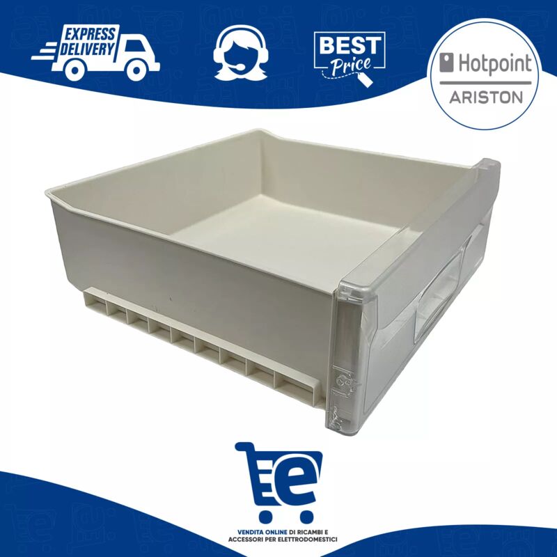 foto del prodotto cassetto contenitore intermedio freezer congelatore hotpoint ariston indesit, dimensioni 395x367x140 mm frontale trasparente