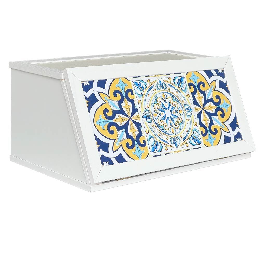 foto del prodotto cassetto contenitore legno bianco con decori portapane