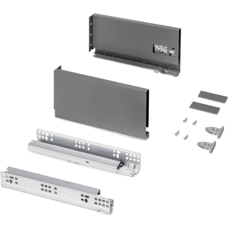 foto del prodotto cassetto esterno protone 30kg, guide di estrazione totale con una chiusura soft, altezza 131mm, profondit 270mm, acciaio, grigio antracite emuca