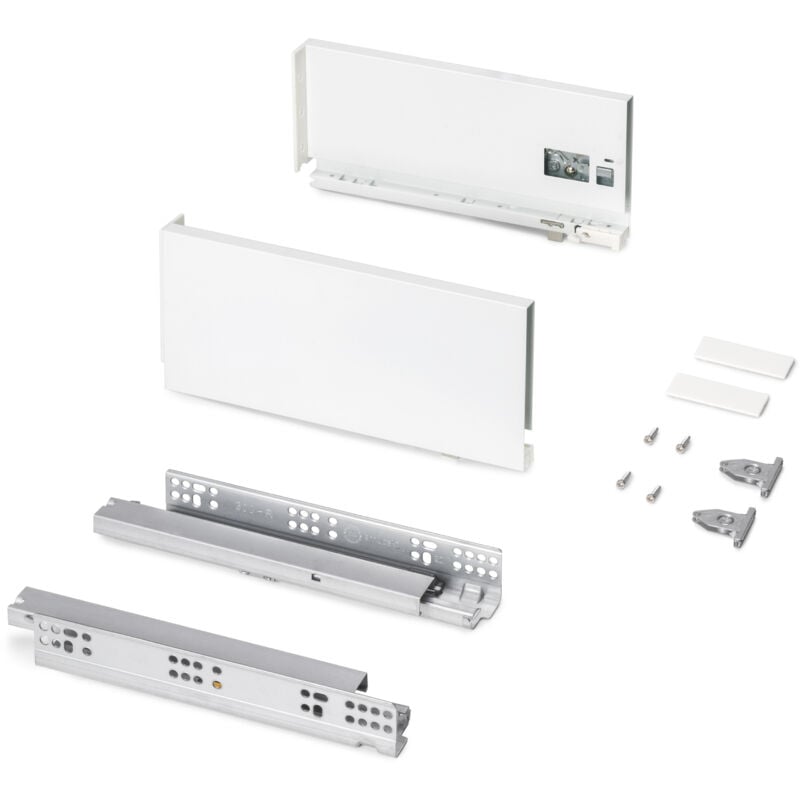 foto del prodotto cassetto esterno protone 30kg, guide di estrazione totale con una chiusura soft, altezza 131mm, profondit 300mm, acciaio, verniciato bianco emuca
