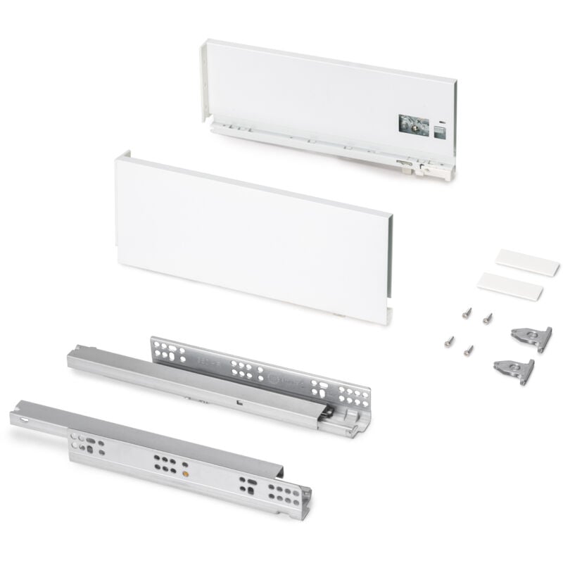 foto del prodotto cassetto esterno protone 30kg, guide di estrazione totale con una chiusura soft, altezza 131mm, profondit 350mm, acciaio, verniciato bianco emuca