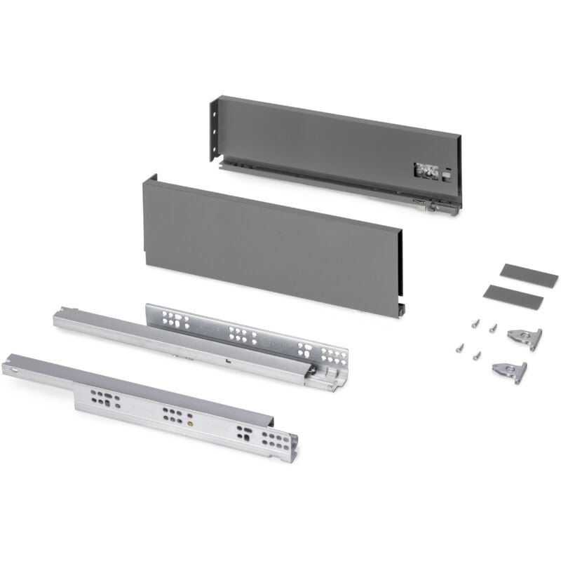 foto del prodotto cassetto esterno protone 30kg, guide di estrazione totale con una chiusura soft, altezza 131mm, profondit 400mm, acciaio, grigio antracite emuca