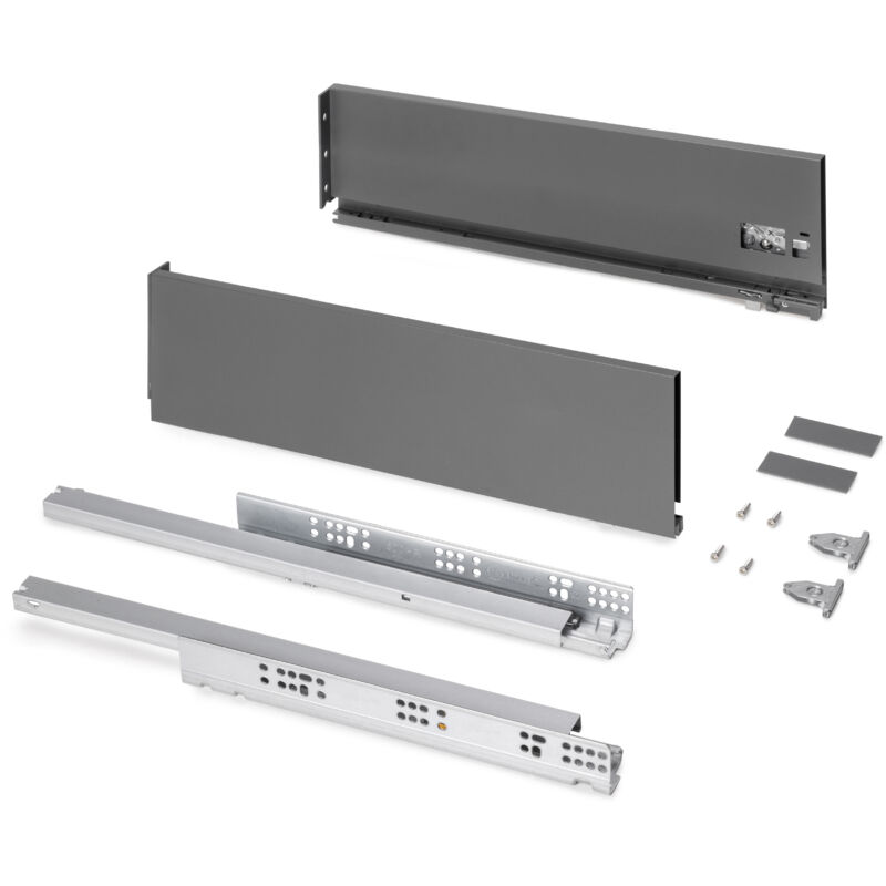 foto del prodotto cassetto esterno protone 30kg, guide di estrazione totale con una chiusura soft, altezza 131mm, profondit 500mm, acciaio, grigio antracite emuca