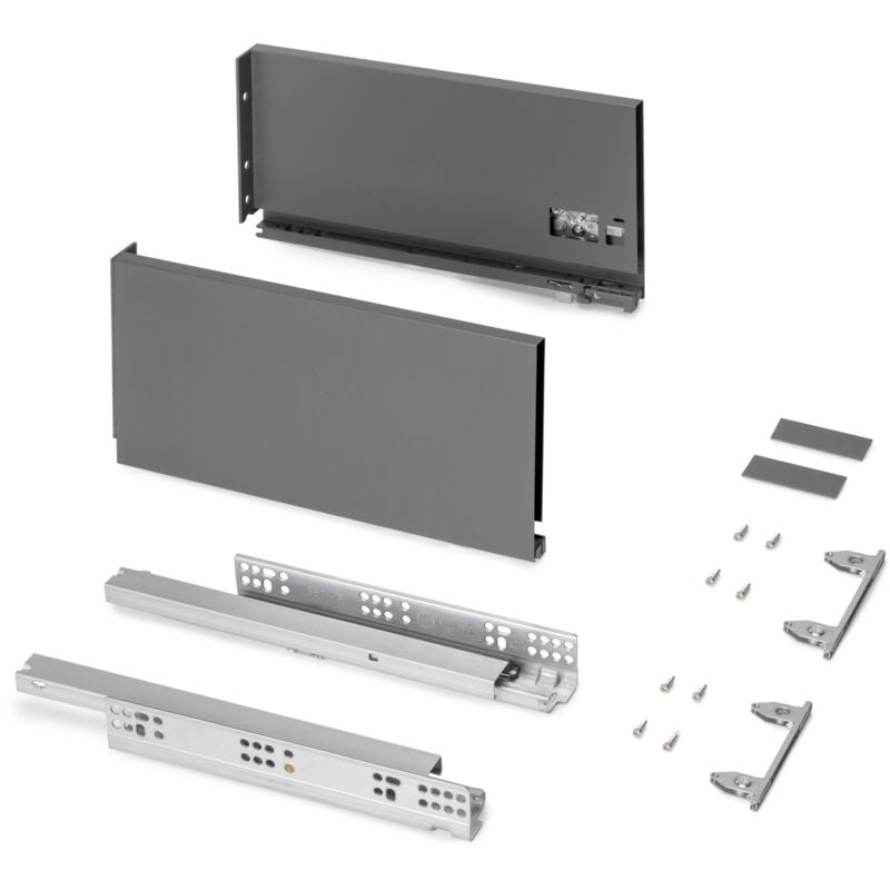 foto del prodotto cassetto esterno protone 30kg, guide di estrazione totale con una chiusura soft, altezza 178mm, profondit 350mm, acciaio, grigio antracite emuca