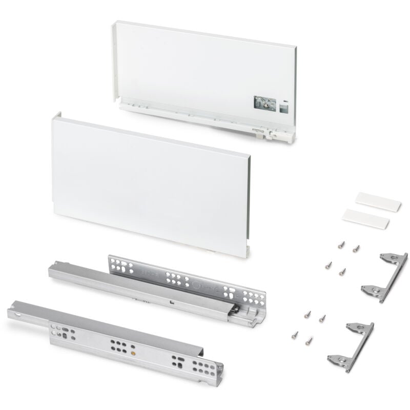 foto del prodotto cassetto esterno protone 30kg, guide di estrazione totale con una chiusura soft, altezza 178mm, profondit 350mm, acciaio, verniciato bianco emuca