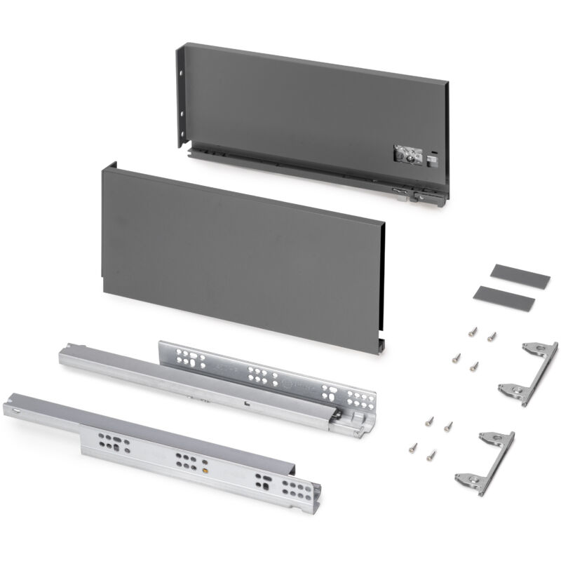 foto del prodotto cassetto esterno protone 30kg, guide di estrazione totale con una chiusura soft, altezza 178mm, profondit 400mm, acciaio, grigio antracite emuca