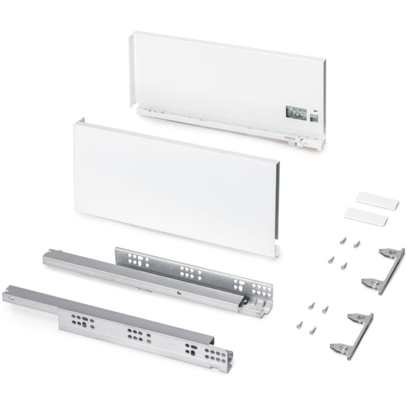 foto del prodotto cassetto esterno protone 30kg, guide di estrazione totale con una chiusura soft, altezza 178mm, profondit 400mm, acciaio, verniciato bianco emuca