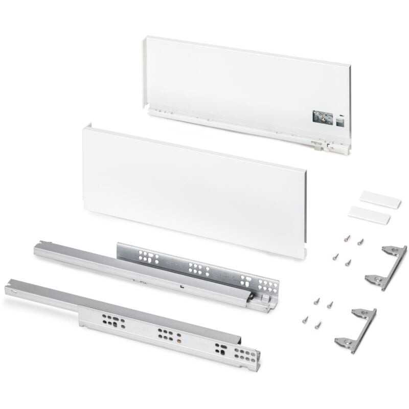 foto del prodotto cassetto esterno protone 30kg, guide di estrazione totale con una chiusura soft, altezza 178mm, profondit 450mm, acciaio, verniciato bianco emuca