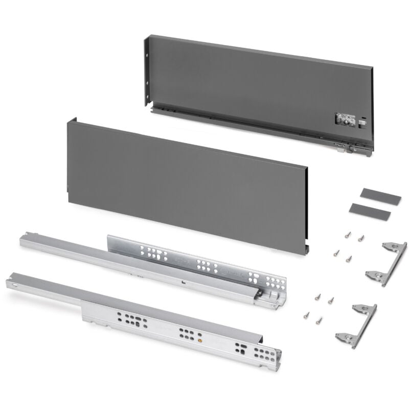 foto del prodotto cassetto esterno protone 30kg, guide di estrazione totale con una chiusura soft, altezza 178mm, profondit 500mm, acciaio, grigio antracite emuca