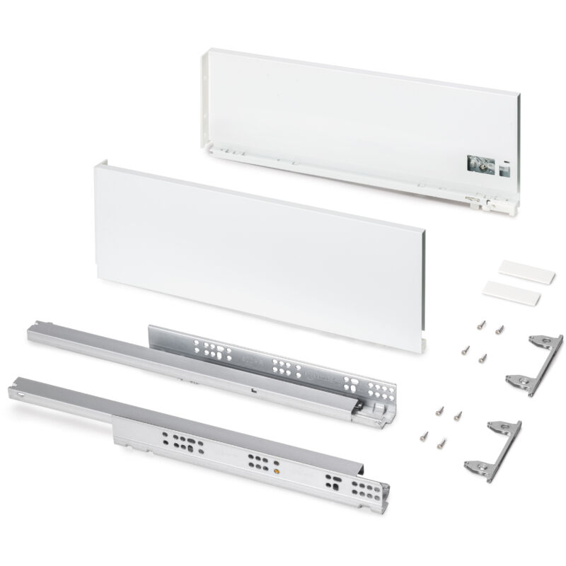 foto del prodotto cassetto esterno protone 30kg, guide di estrazione totale con una chiusura soft, altezza 178mm, profondit 500mm, acciaio, verniciato bianco emuca