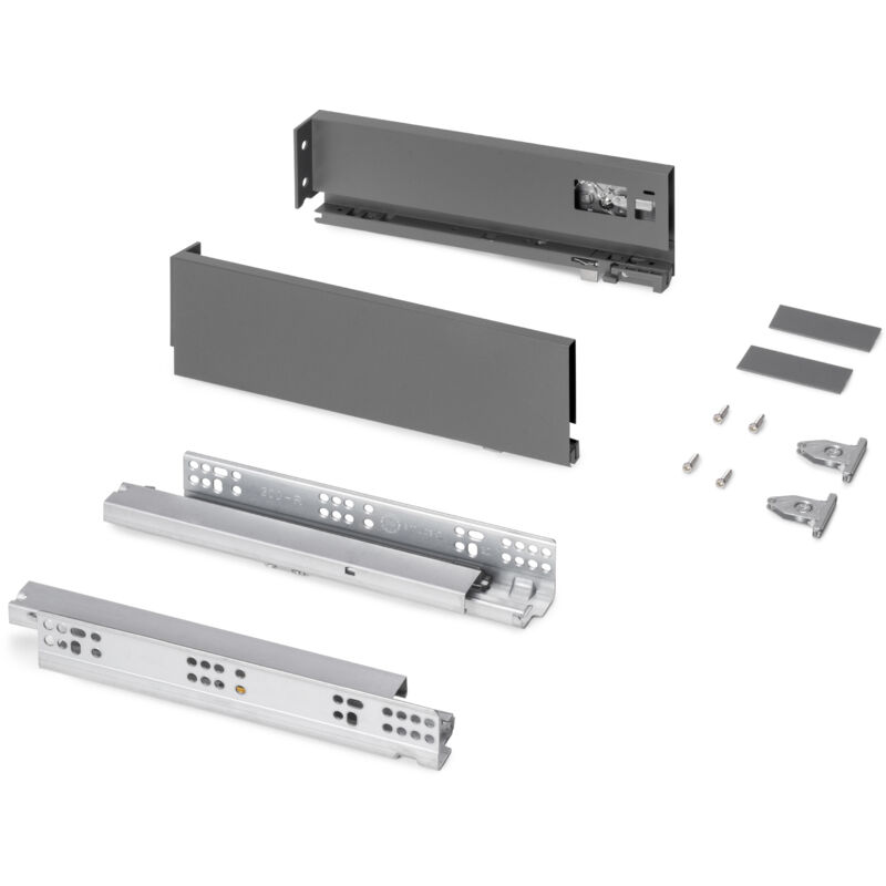 foto del prodotto cassetto esterno protone 30kg, guide di estrazione totale con una chiusura soft, altezza 93mm, profondit 300mm, acciaio, grigio antracite emuca