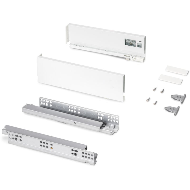 foto del prodotto cassetto esterno protone 30kg, guide di estrazione totale con una chiusura soft, altezza 93mm, profondit 300mm, acciaio, verniciato bianco emuca