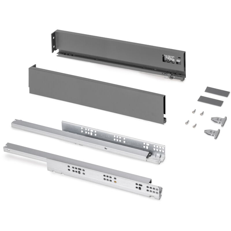 foto del prodotto cassetto esterno protone 30kg, guide di estrazione totale con una chiusura soft, altezza 93mm, profondit 500mm, acciaio, grigio antracite emuca