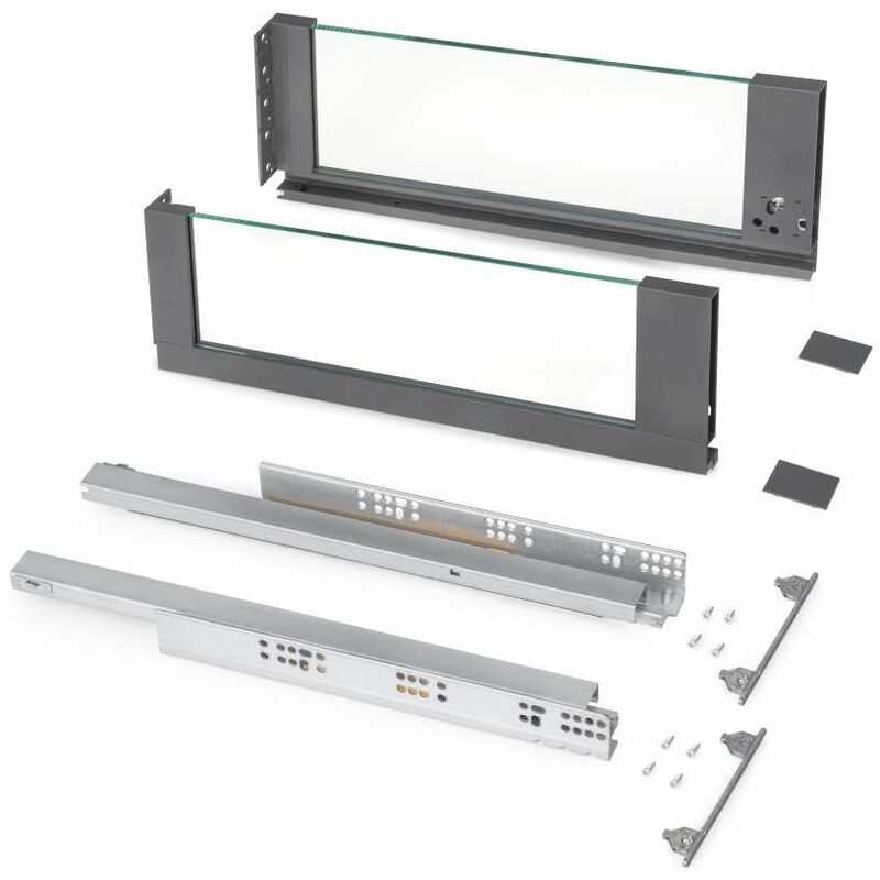 foto del prodotto cassetto esterno vertex 40 kg con laterale in vetro 178 mm di altezza, 450 mm di profondit , acciaio, alluminio e vetro, grigio antracite emuca