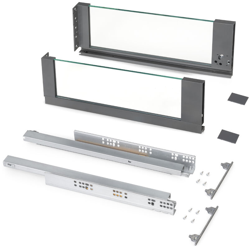 foto del prodotto cassetto esterno vertex 40 kg con laterale in vetro 178 mm di altezza, 500 mm di profondit , acciaio, alluminio e vetro, grigio antracite emuca