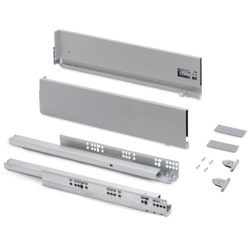 foto del prodotto cassetto esterno vertex con regolazione 3d altezza 131mm, 40kg, profondità 450mm, acciaio, verniciato alluminio - emuca