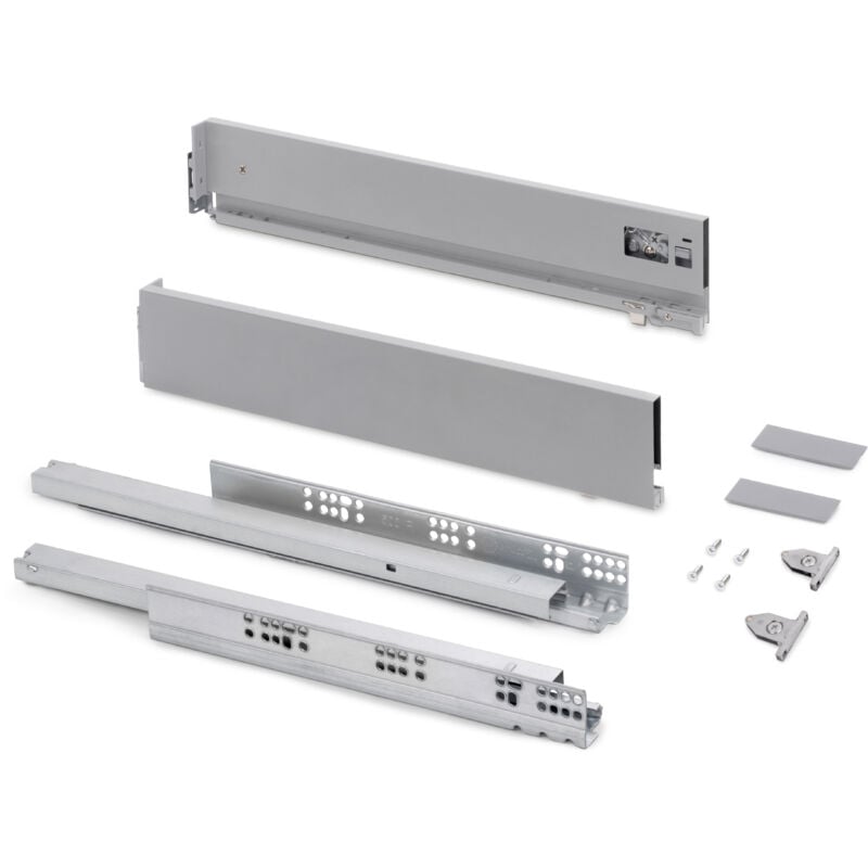 foto del prodotto cassetto esterno vertex con regolazione 3d altezza 93mm, 40kg, profondità 500mm, acciaio, verniciato alluminio - emuca