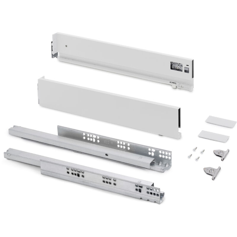 foto del prodotto cassetto esterno vertex con regolazione 3d altezza 93mm, 40kg, profondità 500mm, acciaio, verniciato bianco - emuca