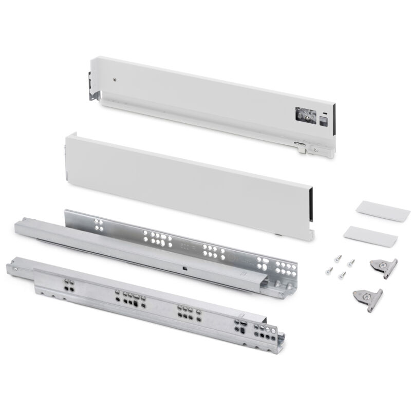 foto del prodotto cassetto esterno vertex con regolazione 3d altezza 93mm, 60kg, profondità 500mm, acciaio, verniciato bianco - emuca