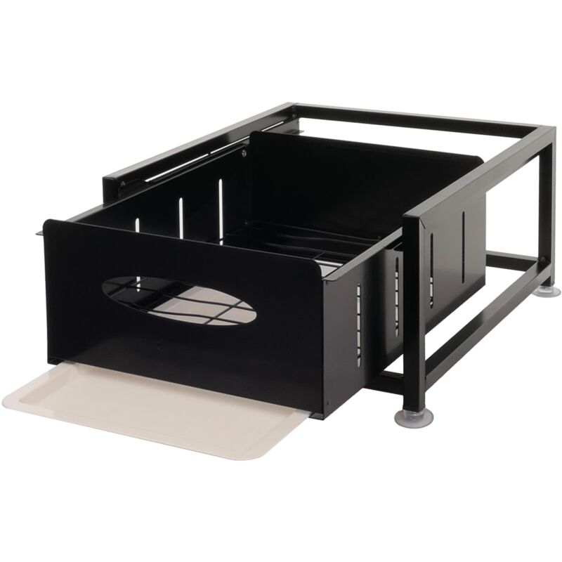 foto del prodotto cassetto per stoviglie hhg 436 con vassoio, cassetto estraibile per cucina piatti, metallo 19x34x42cm, nero