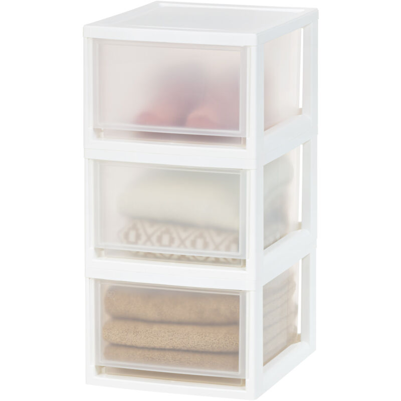 foto del prodotto cassetto portaoggetti compatto, organizer per cassetti in plastica, 13,7 l, lotto di 3, bianco, impilabile, trasparente, per snack, medicine,