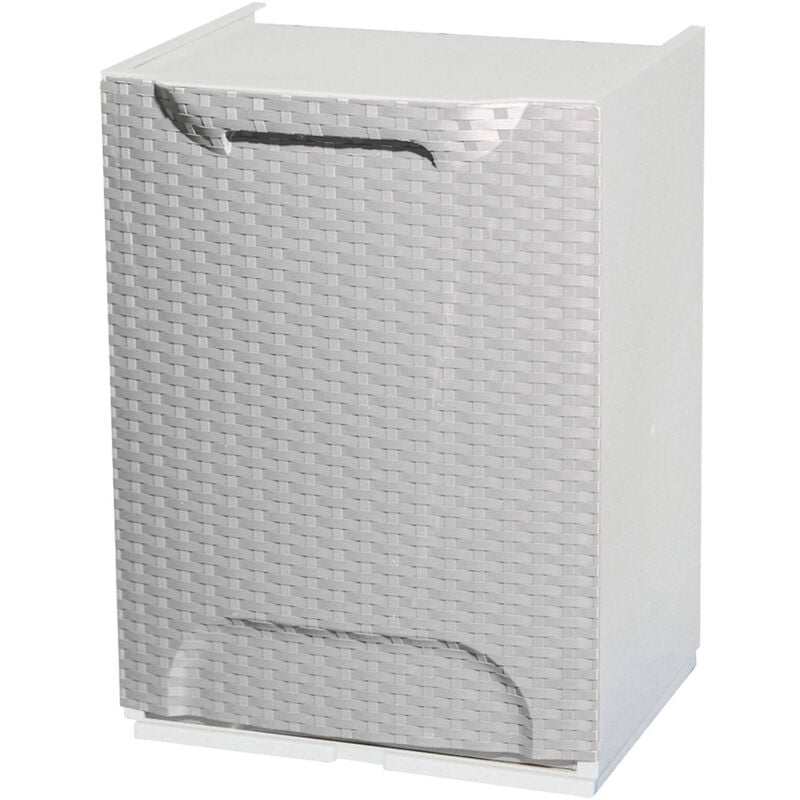 foto del prodotto cassetto portatutto in polipropilene effetto rattan, box contenitore componibile multiuso, 100 made in italy, cm 34x29h47, colore grigio chiaro, con