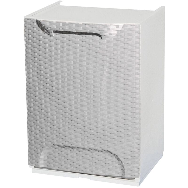 foto del prodotto cassetto portatutto in polipropilene effetto rattan, box contenitore componibile multiuso, 100 made in italy, cm 34x29h47, colore grigio chiaro, con