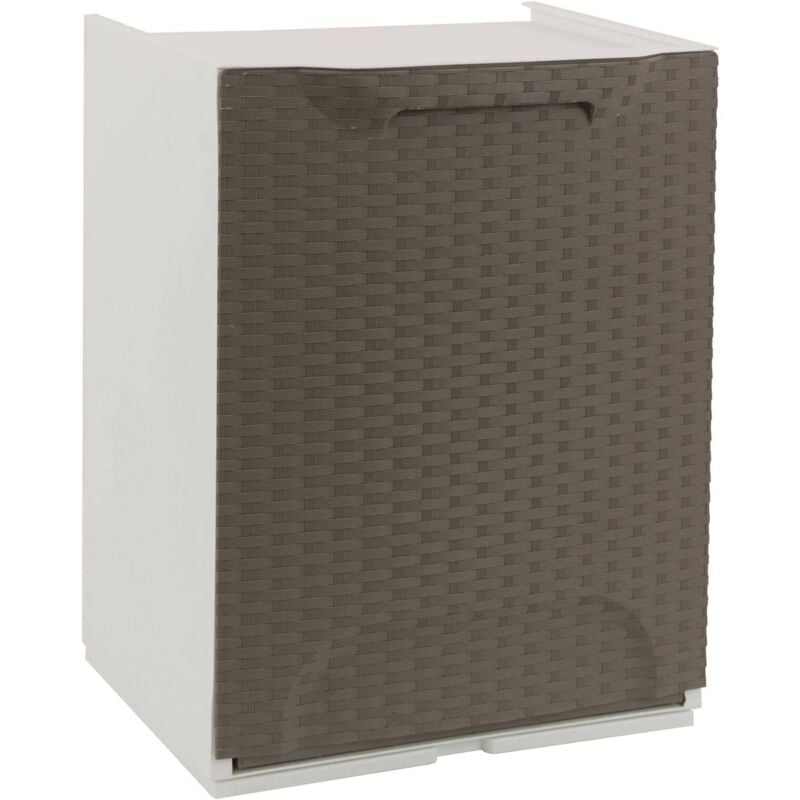 foto del prodotto cassetto portatutto in polipropilene effetto rattan, box contenitore componibile multiuso, 100 made in italy, cm 34x29h47, colore tortora, con