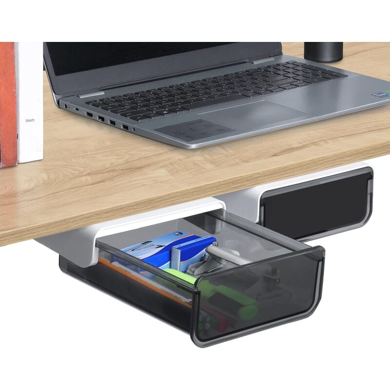 foto del prodotto cassetto scorrevole sotto la scrivania con colla confezione da 2 cassetto portaoggetti multiuso in plastica con adesivo cassetto da ufficio per