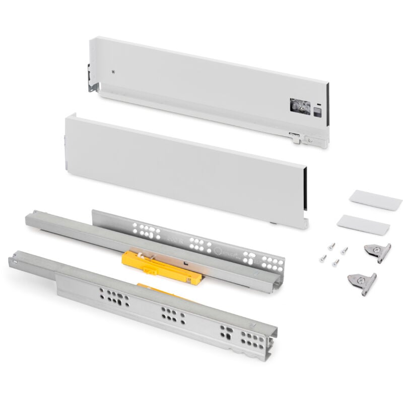 foto del prodotto cassetto vertex push sincro con regolazione 3d, altezza 131mm, 40kg, profondit 450mm, acciaio, verniciato bianco emuca