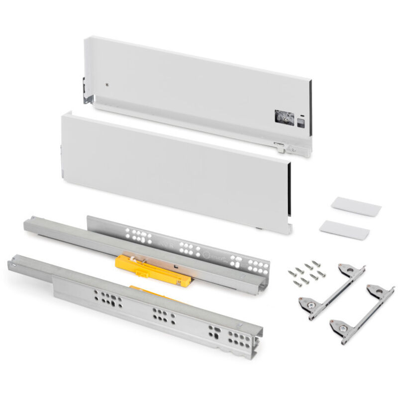 foto del prodotto cassetto vertex push sincro con regolazione 3d, altezza 178mm , 40kg, profondità 500mm, acciaio, verniciato bianco - emuca