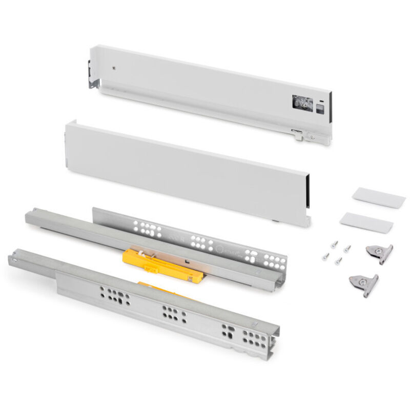 foto del prodotto cassetto vertex push sincro con regolazione 3d, altezza 93mm, 40kg, profondità 450mm, acciaio, verniciato bianco - emuca