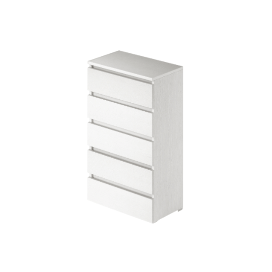 foto del prodotto cassettone bianco frassinato in legno nobilitato con 5 cassetti h.124x75x40 cm
