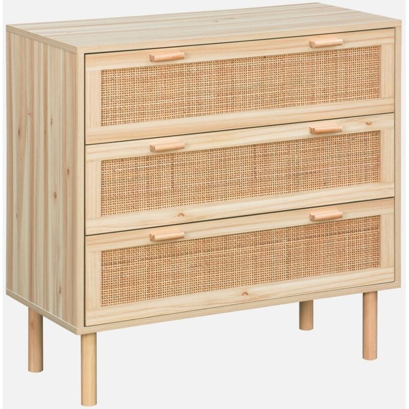 immagine 0 del prodotto cassettone con effetto canna e legno a 3 cassetti