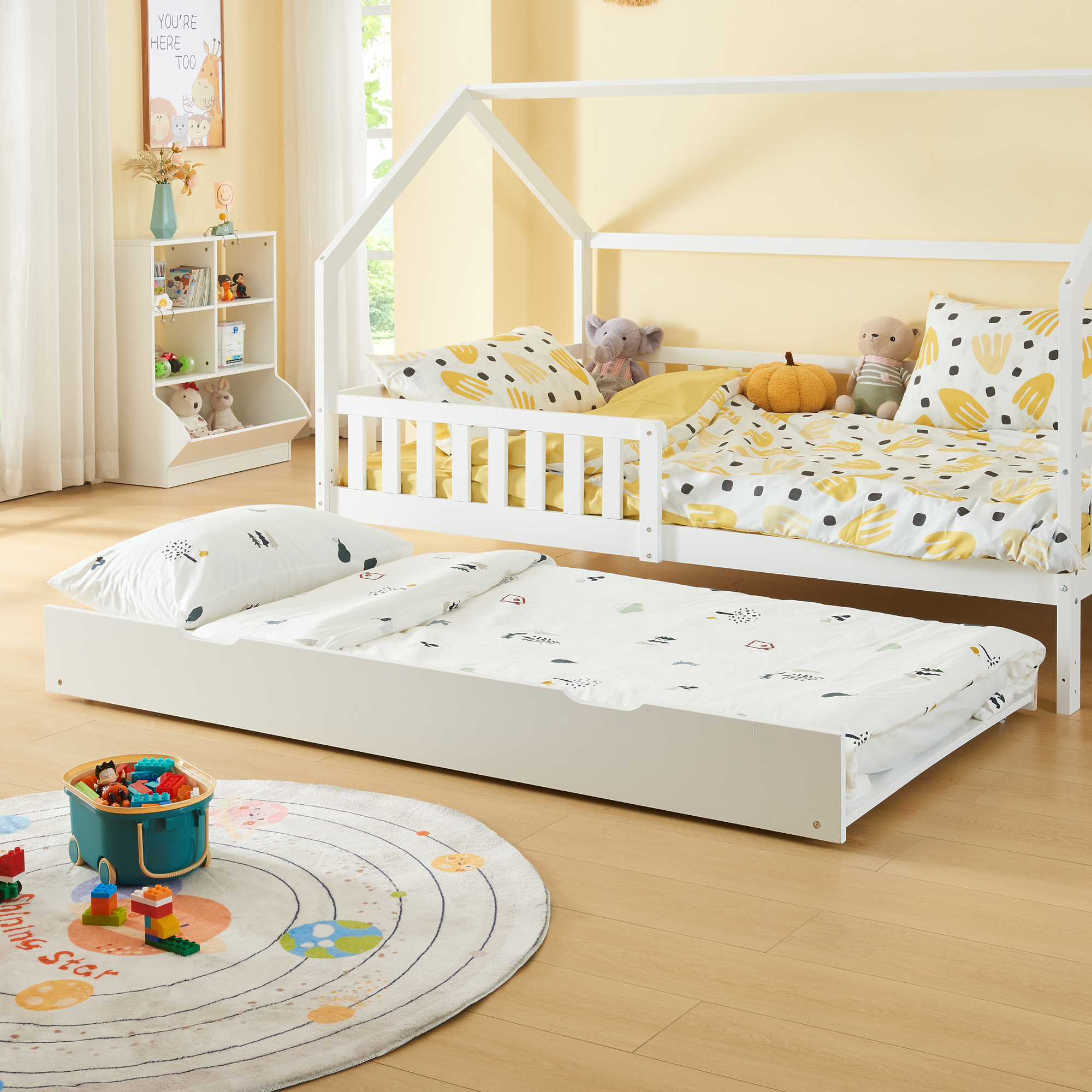 foto del prodotto cassettone sottoletto estraibile ydre letto secondario con rotelle legno bianco en.casa 