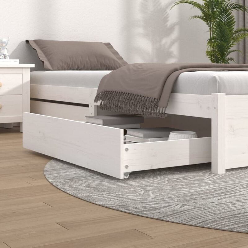 foto del prodotto cassettoni da letto 2 pz bianchi in legno massello di pino
