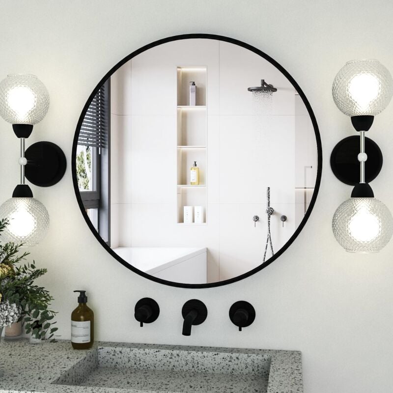 foto del prodotto cassilando specchio rotondo nero 80cm, specchio rotondo da parete, specchio bagno grande, specchio di cortesia a parete sopra lavabo per soggiorno,