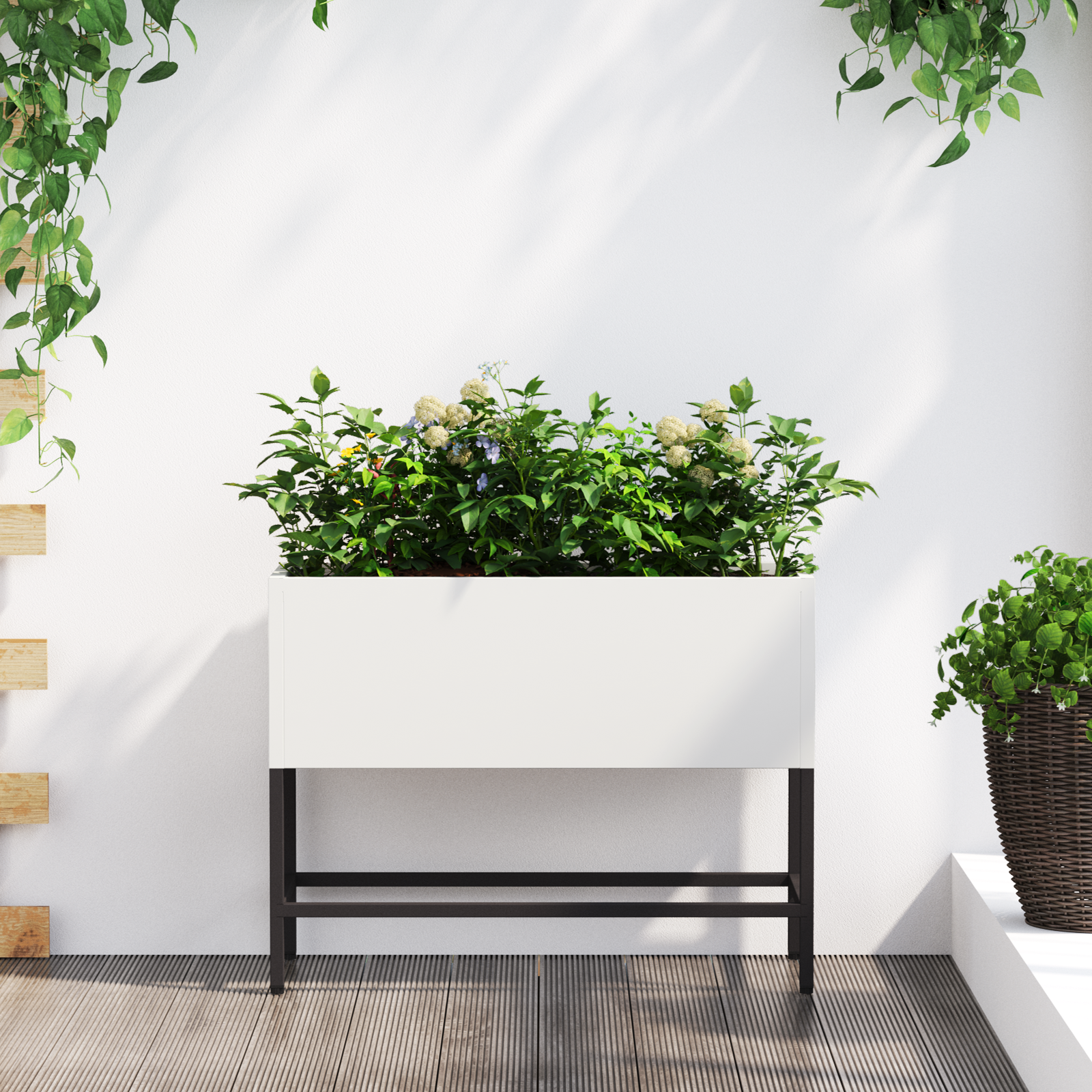 foto del prodotto cassone da giardino rialzato 60x26x45 cm acciaio bianco