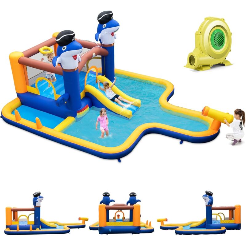 foto del prodotto castello gonfiabile per bambini 3 10 anni, con ventilatore, 578 x 408 x 250 cm,con soffiatore goplus