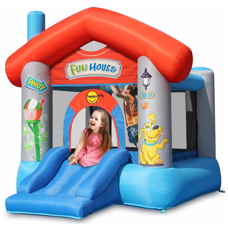 foto del prodotto castello gonfiabile per bambini tappeto con scivolo feste compleanno motore aria