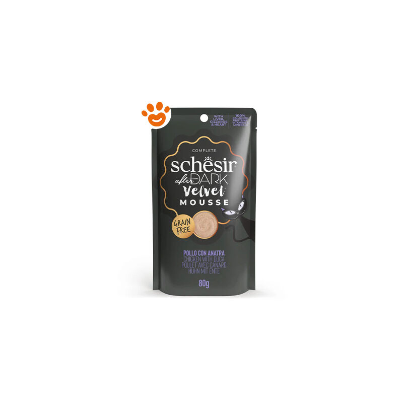 foto del prodotto cat after dark velvet mousse con pollo e anatra cat after dark velvet mousse con pollo e anatra bustina da 80 gr schesir