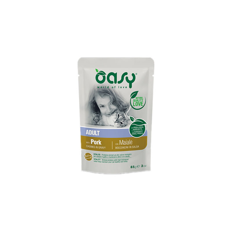 foto del prodotto cat bocconcini in salsa adult con maiale confezione da 85 gr oasy