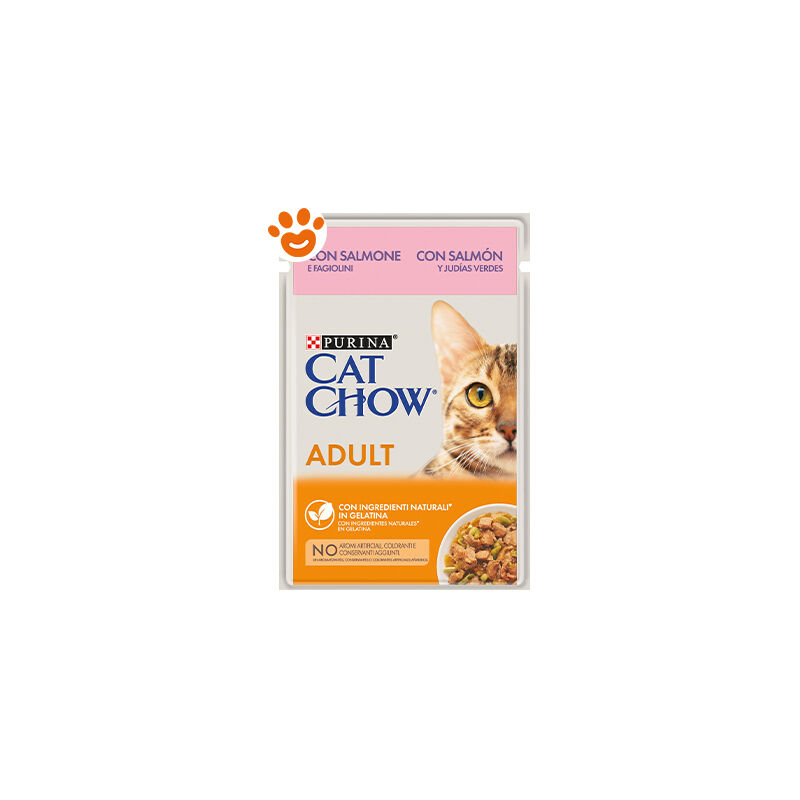 foto del prodotto cat chow purina adult salmone e fagiolini purina adult salmone e fagiolini bustina da 85 gr