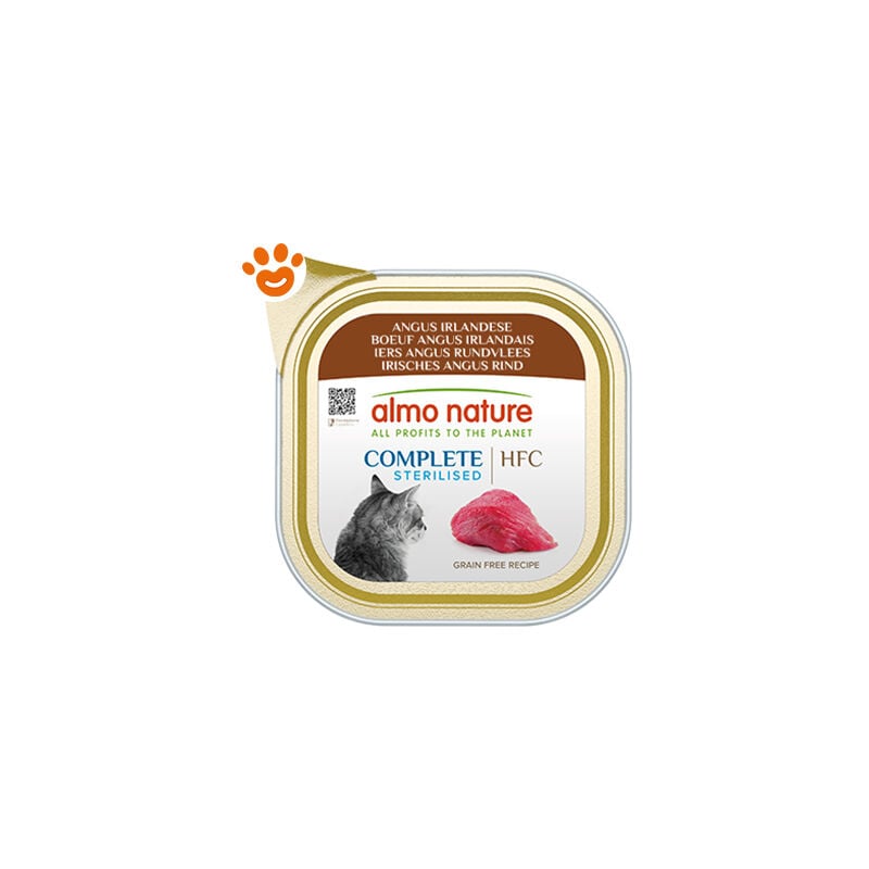 foto del prodotto cat hfc complete sterilized angus irlandese cat hfc complete sterilized angus irlandese vaschetta da 85 gr almo nature